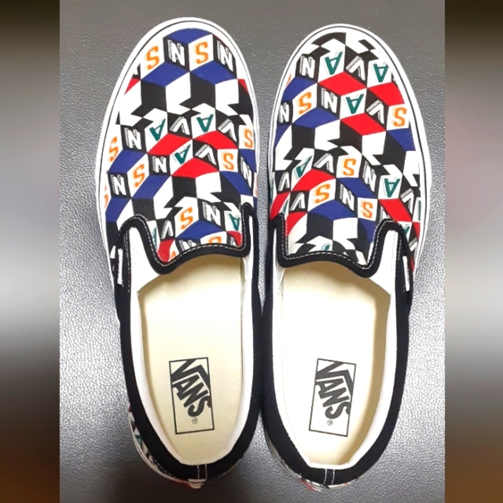 Vans Men's Slip on Multi Color Checkered Shoes (Size 11.5) - Picture 8 of 15